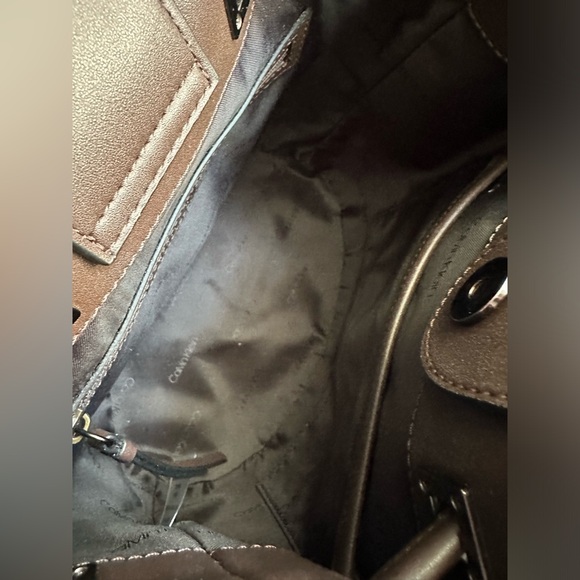 Calvin Klein Coated Canvas w/Leather Bucket CrossbodyBag, Brown/Tan Color - Picture 13 of 13